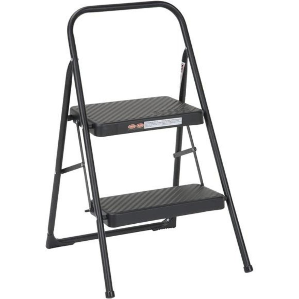 Two-Step Household Folding Step Stool, All Black, 7ft 11in Reach Height